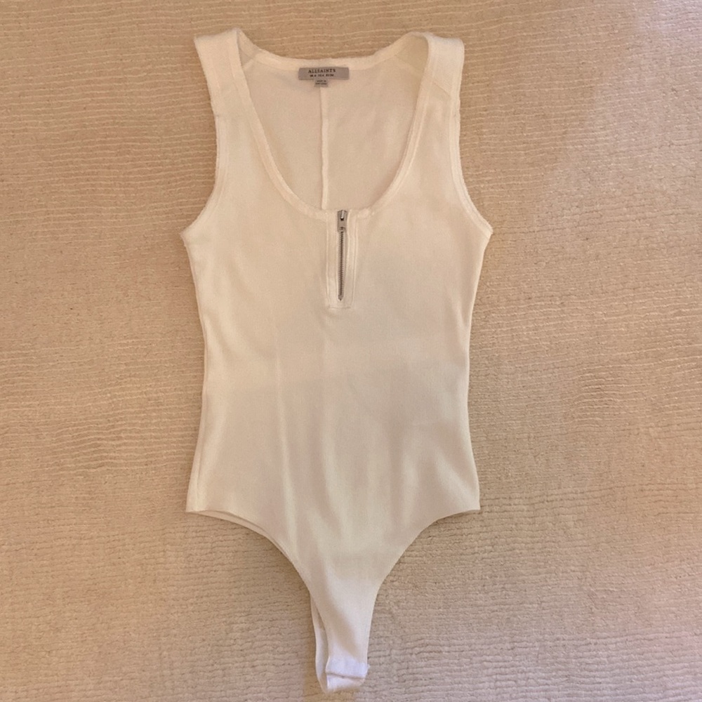 All Saints Alicia body suit in cream.